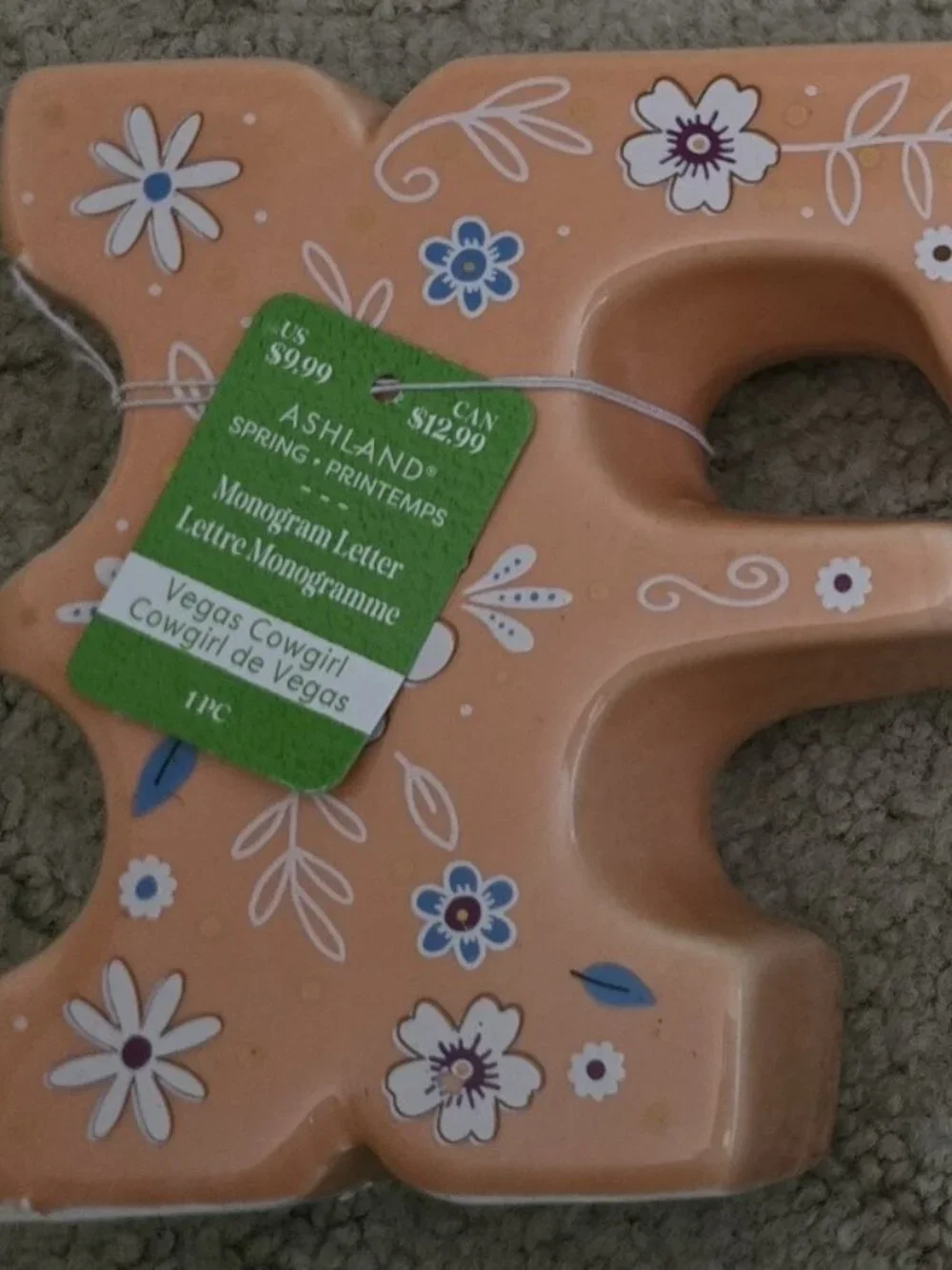 Ceramic Letter "F" Ashland Vegas Cowgirl Monogram - Picture 3 of 4